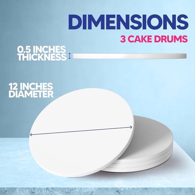 RICCLE 12 Inch Cake Drum Pack of 3 - Smooth-Edged - Sturdy Boards Round - Bend Resistant Multi-Layered Cake Base for Minimalist Displays - Image 2