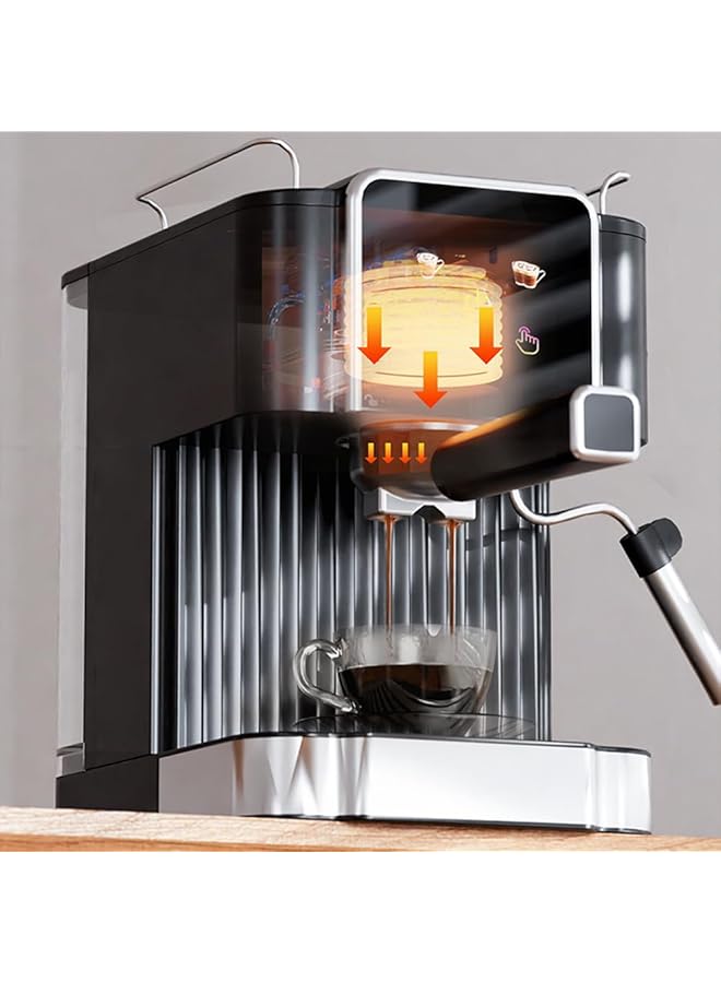 جيرزون ماكينة صنع قهوة اسبريسو احترافية بقوة 20 بار مع عصا بخار لخفق الحليب وماكينة صنع قهوة اسبريسو وكابتشينو ولاتيه للاستخدام المنزلي وخزان مياه قابل للإزالة سعة 1.8 لتر باللون الأسود - Image 4