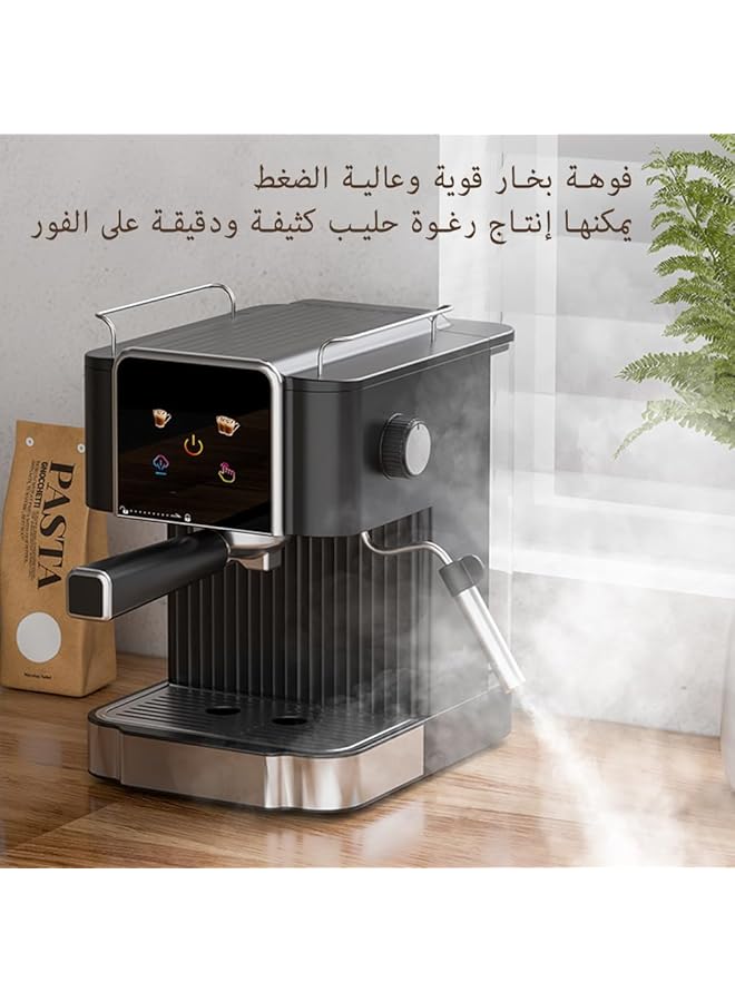 جيرزون ماكينة صنع قهوة اسبريسو احترافية بقوة 20 بار مع عصا بخار لخفق الحليب وماكينة صنع قهوة اسبريسو وكابتشينو ولاتيه للاستخدام المنزلي وخزان مياه قابل للإزالة سعة 1.8 لتر باللون الأسود - Image 5