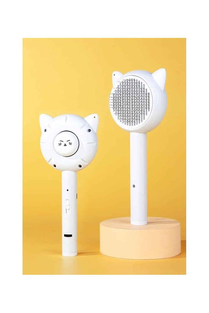 فرشاة قطط بيضاء مزودة بالليزر - مشط 2 في 1 للعناية بالقطط ولعبة ليزر تفاعلية للقطط