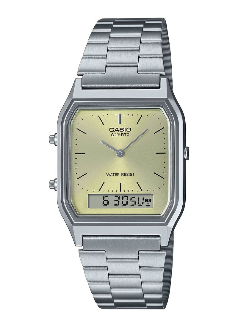 CASIO Champagne Dial Retro Dual Time Vintage Series Analog Digital Unisex Watch AQ-230A-9A 