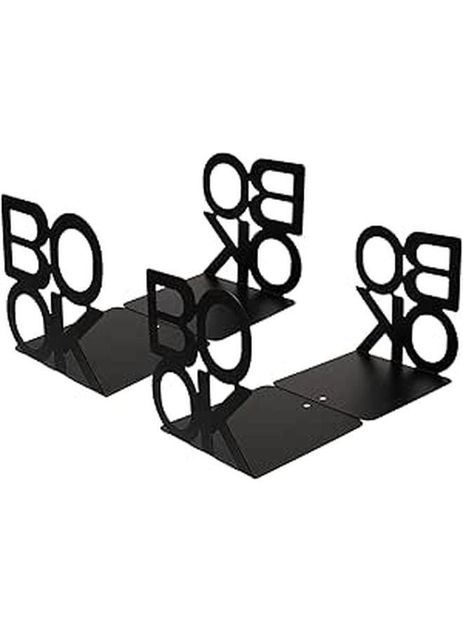 4Pcs Dark Metal Bookends Non Skid Book Stopper Holder for Office Desk and Study Room - Image 1