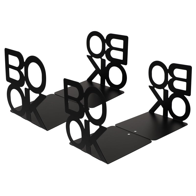 4Pcs Dark Metal Bookends Non Skid Book Stopper Holder for Office Desk and Study Room - Image 2