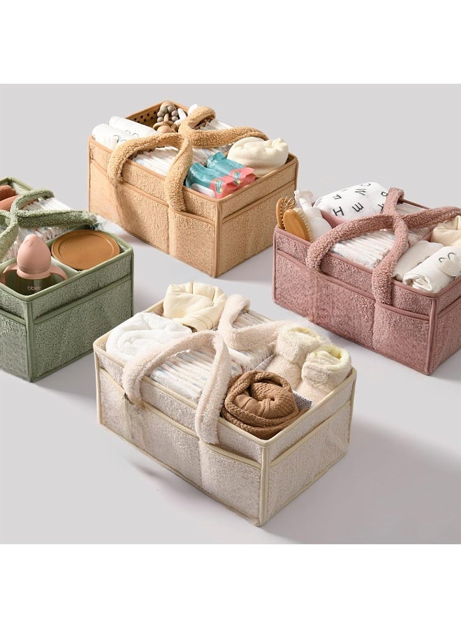Baby Diaper Caddy Organizer for Changing Table, Baby Storage Basket for Diapers and Baby Wipes, Gift for Baby Shower, Car Caddy Organizer, Nursery Diaper Organizer, Portable Diaper Storage newborn Diaper Storage Bag, organizer Baby Clothes for Mom and Baby Care, Large Capacity with Carrier Pocket and Removable Divider - Green - Image 5