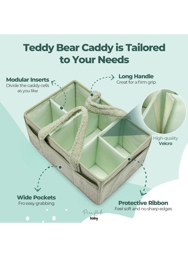 Baby Diaper Caddy Organizer for Changing Table, Baby Storage Basket for Diapers and Baby Wipes, Gift for Baby Shower, Car Caddy Organizer, Nursery Diaper Organizer, Portable Diaper Storage newborn Diaper Storage Bag, organizer Baby Clothes for Mom and Baby Care, Large Capacity with Carrier Pocket and Removable Divider - Green - Image 3