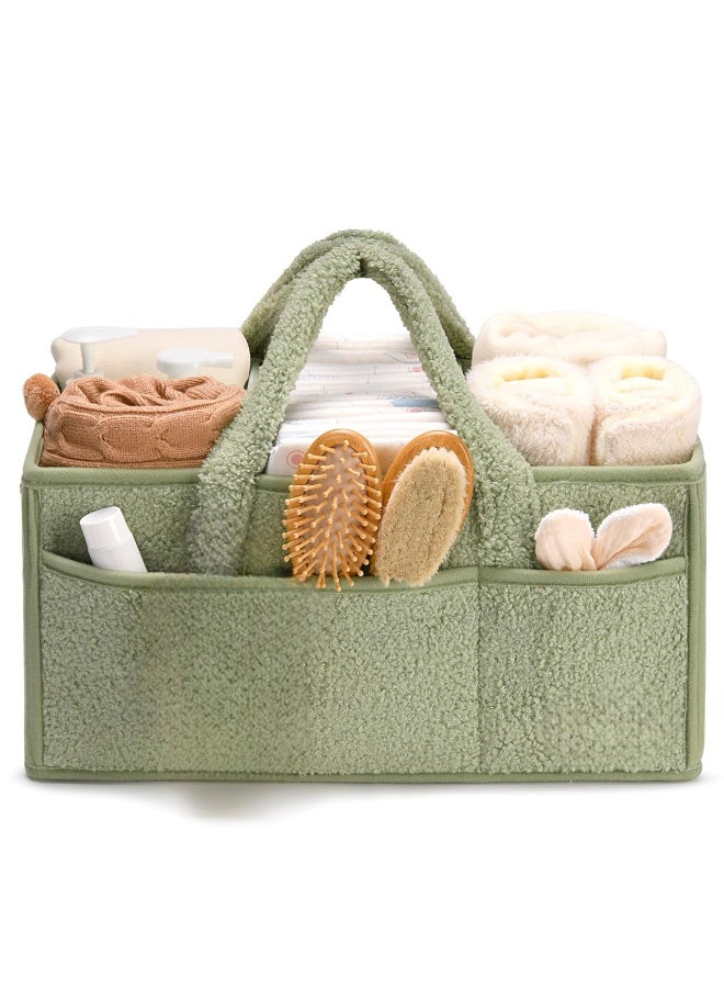 Baby Diaper Caddy Organizer for Changing Table, Baby Storage Basket for Diapers and Baby Wipes, Gift for Baby Shower, Car Caddy Organizer, Nursery Diaper Organizer, Portable Diaper Storage newborn Diaper Storage Bag, organizer Baby Clothes for Mom and Baby Care, Large Capacity with Carrier Pocket and Removable Divider - Green - Image 2