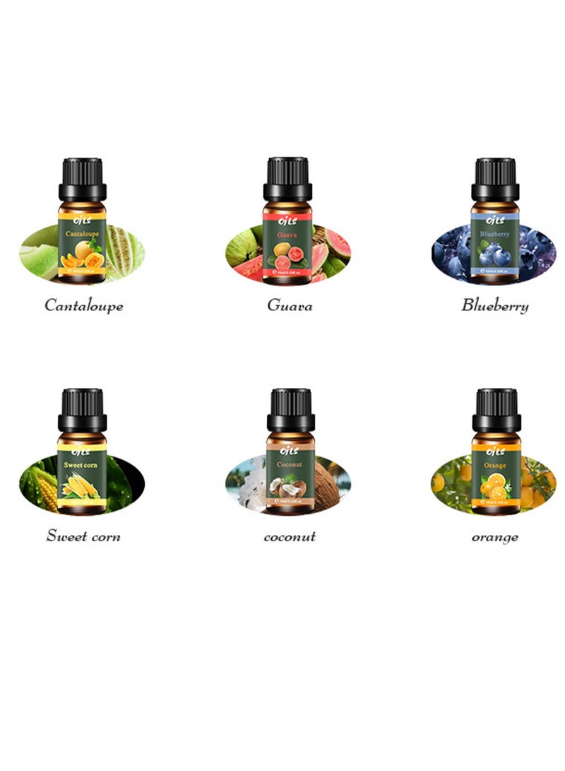 مجموعة زيوت عطرية فواكه 6 × 10 مل، مجموعة هدايا عطر فواكه، مناسبة للناشر، المرطب، شمعة DIY، منقي الهواء (بطيخ هامي + ذرة حلوة + جوافة + جوز الهند + توت أزرق + برتقال حلو) - Image 2