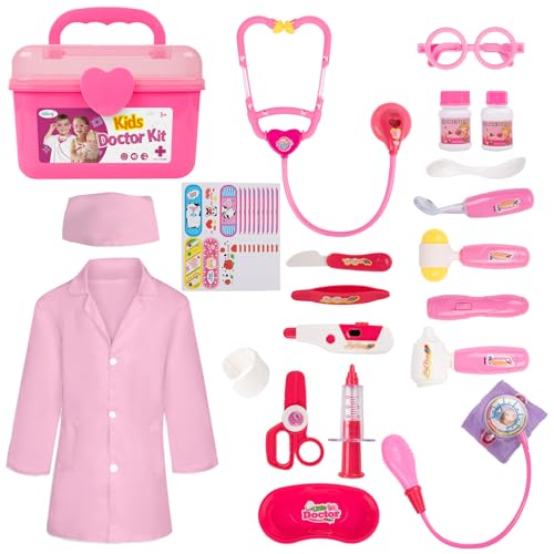 Liberry Doctor Kit for Toddlers 3 4 5 Years Old Kids Doctor Play Set for Girls Boys Toy Pretend Play Medical Kit with Stethoscope  Costume for Christmas Birthday Gift Pink - Image 1
