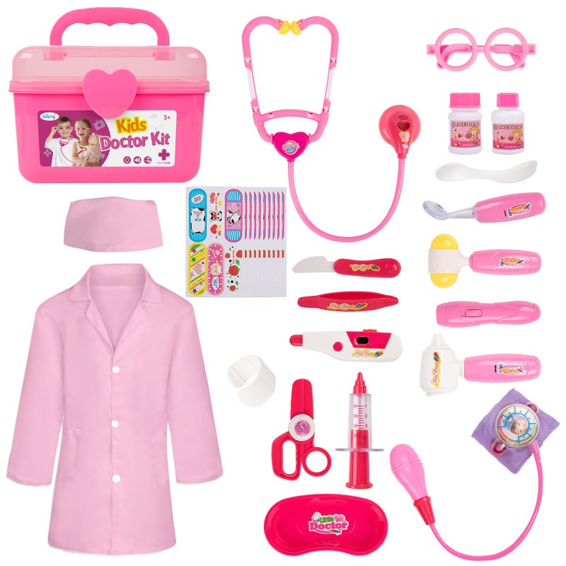 Liberry Doctor Kit for Toddlers 3 4 5 Years Old Kids Doctor Play Set for Girls Boys Toy Pretend Play Medical Kit with Stethoscope  Costume for Christmas Birthday Gift Pink - Image 2