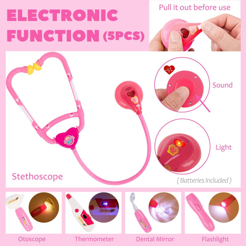 Liberry Doctor Kit for Toddlers 3 4 5 Years Old Kids Doctor Play Set for Girls Boys Toy Pretend Play Medical Kit with Stethoscope  Costume for Christmas Birthday Gift Pink - Image 3