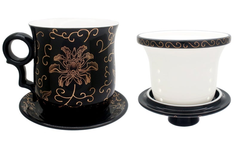 Tea Talent Porcelain Tea Cup With Infuser Lid And Saucer Sets - Chinese Jingdezhen Ceramics Coffee Mug Teacup Loose Leaf Tea Brewing System For Home Office - Image 4