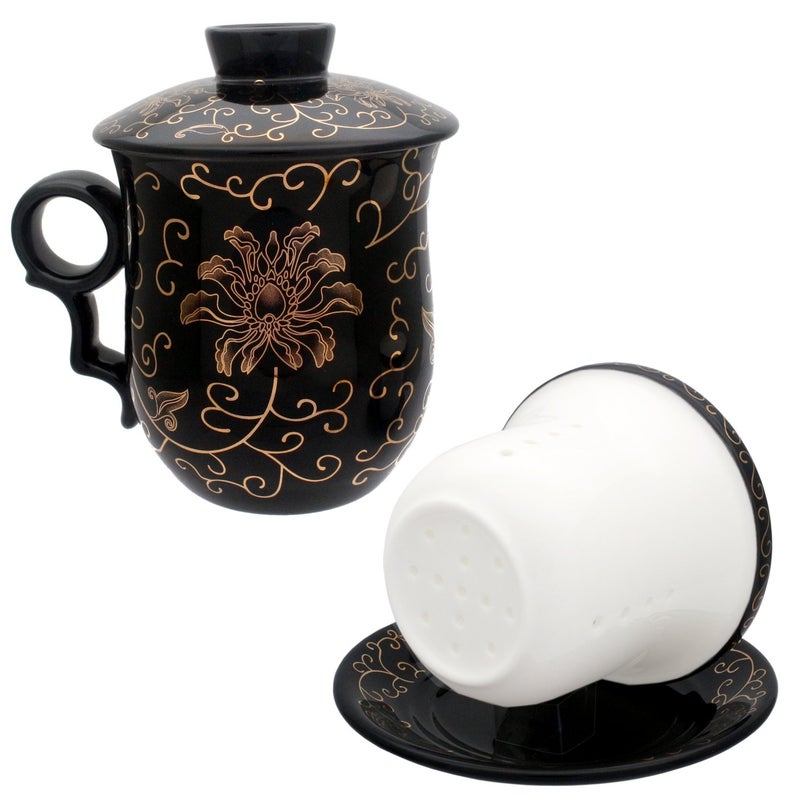 Tea Talent Porcelain Tea Cup With Infuser Lid And Saucer Sets - Chinese Jingdezhen Ceramics Coffee Mug Teacup Loose Leaf Tea Brewing System For Home Office - Image 5