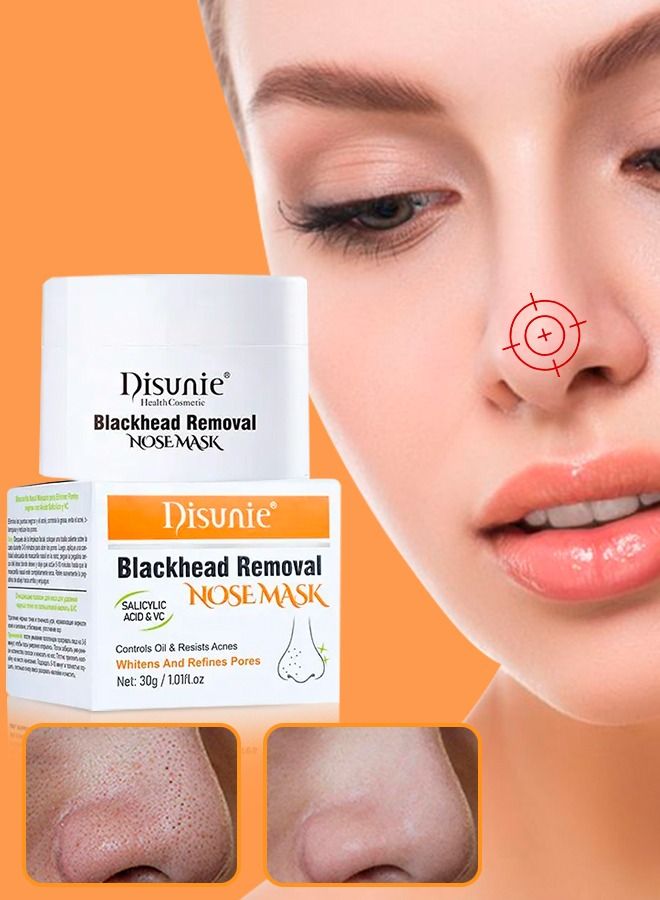 Disunie قناع إزالة الرؤوس السوداء مع 60 شريط لإزالة الرؤوس السوداء قناع تقشير للأنف منظف مسام الوجه قناع تنقية للوجه لمقاومة حب الشباب والتحكم في الزيوت قناع إزالة الرؤوس السوداء للأنف 30 جرام - Image 1
