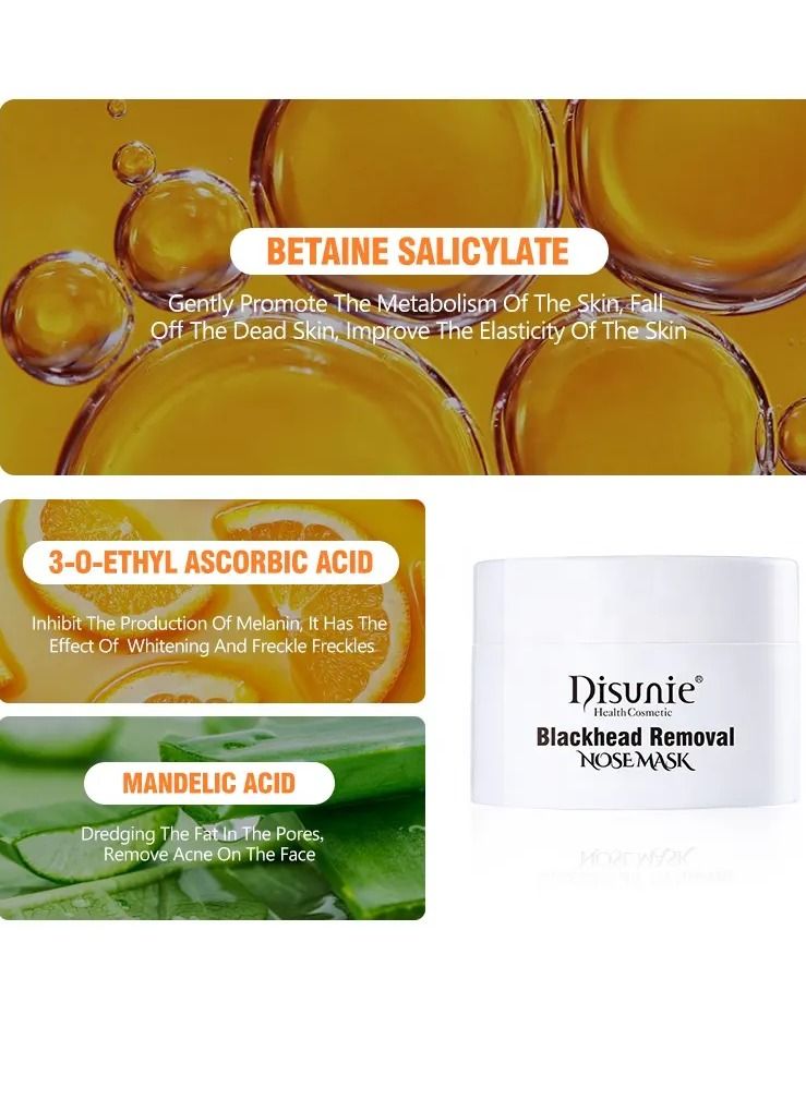 Disunie قناع إزالة الرؤوس السوداء مع 60 شريط لإزالة الرؤوس السوداء قناع تقشير للأنف منظف مسام الوجه قناع تنقية للوجه لمقاومة حب الشباب والتحكم في الزيوت قناع إزالة الرؤوس السوداء للأنف 30 جرام - Image 5