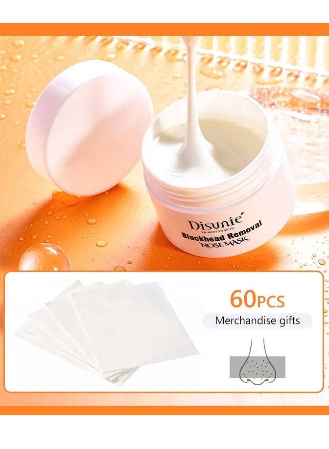 Disunie قناع إزالة الرؤوس السوداء مع 60 شريط لإزالة الرؤوس السوداء قناع تقشير للأنف منظف مسام الوجه قناع تنقية للوجه لمقاومة حب الشباب والتحكم في الزيوت قناع إزالة الرؤوس السوداء للأنف 30 جرام - Image 2