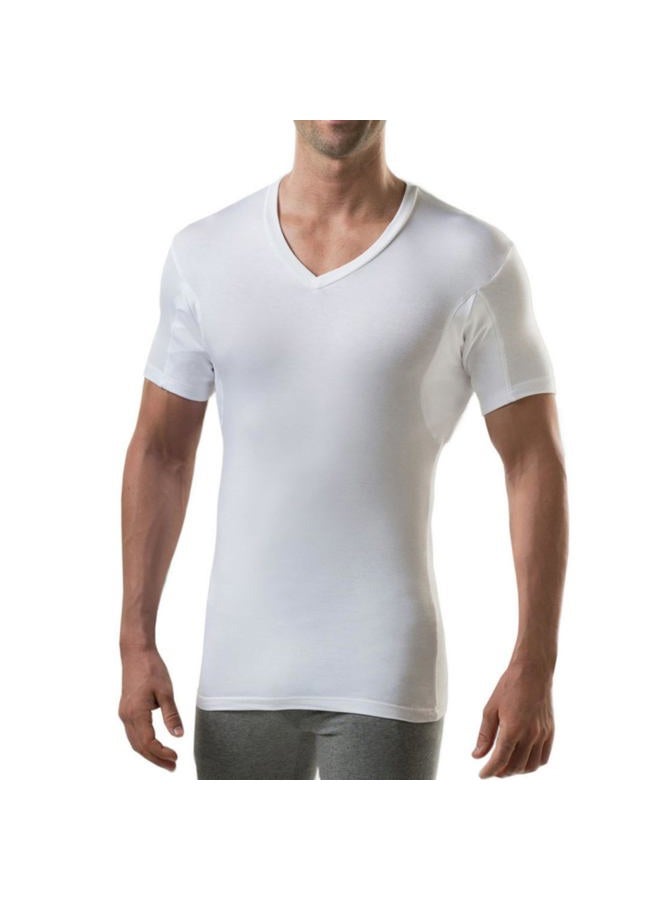 THOMPSON TEE Sweatproof Undershirt for Men with Underarm Sweat Pads (Slim Fit, V-Neck), White, S - Image 1