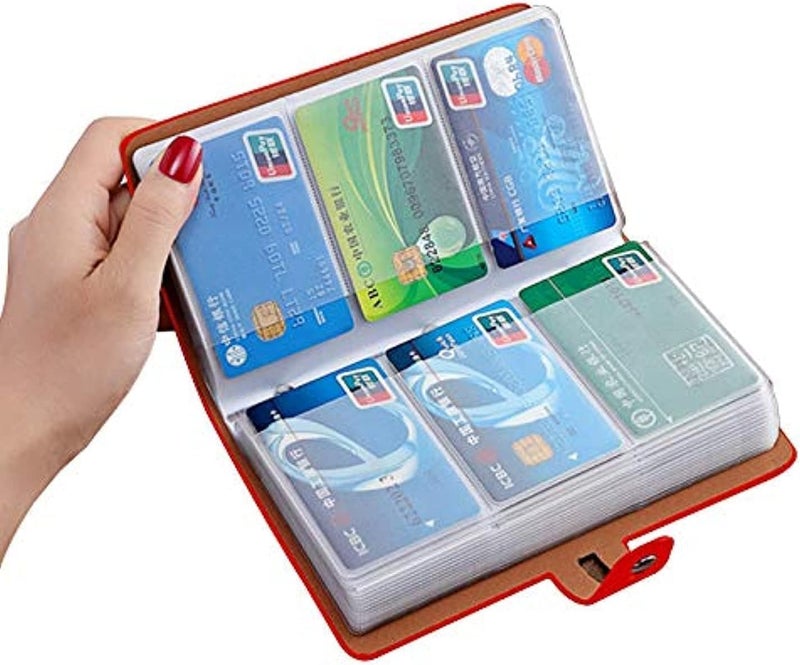 Romozi RFID Credit Card Holder, Leather Business Card Organizer with 96 Card Slots, Credit Card Case for Managing Your Different Cards and Important Documents to Prevent Loss or Damage (Red) - Image 2