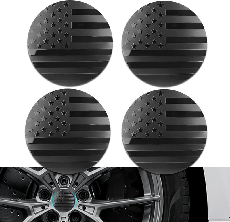 HEVLE 4PCS American Flag Wheel Center Caps, Center Caps for Rims, Car Wheel Center Rims Stickers Decals, Automotive Exterior Accessories Waterproof & Rustproof Wheel Hub Cap for Car (Black) - Image 1