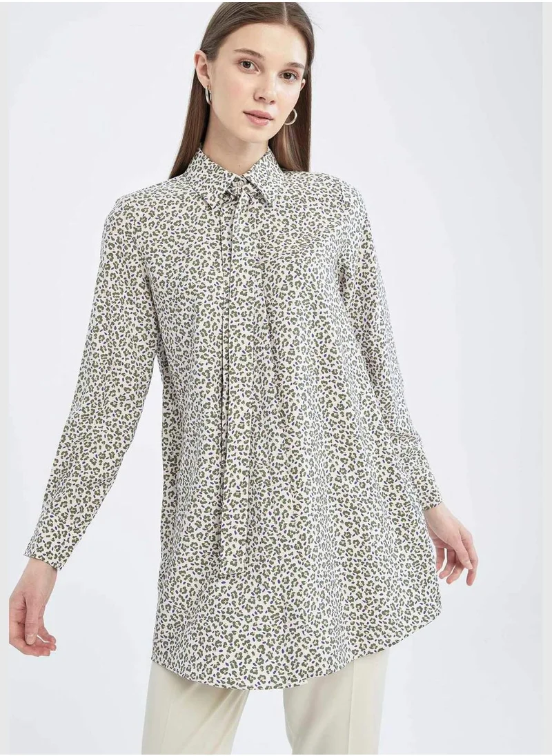 DeFacto Regular Fit Long Sleeve Polka Ethnic Printed Tunic