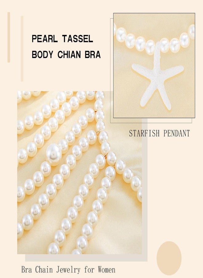 Aiosy Pearl Body Chain Bra Sexy Pearls Shawl Bead Chain Tops Halter Shoulder Chains Backless Chest Chain Sea Shell Pearl Necklaces for Women (Shell B) - Image 3