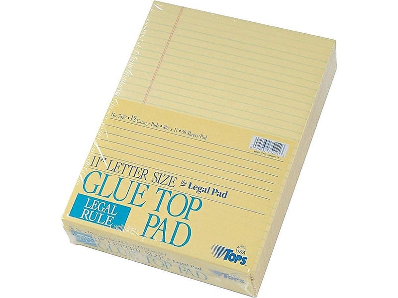 TOPS 7522 The Legal Pad Glue Top Pads, Legal/Wide, 8 1/2 x 11, Canary, 50 Sheets (Pack of 12) - Image 4