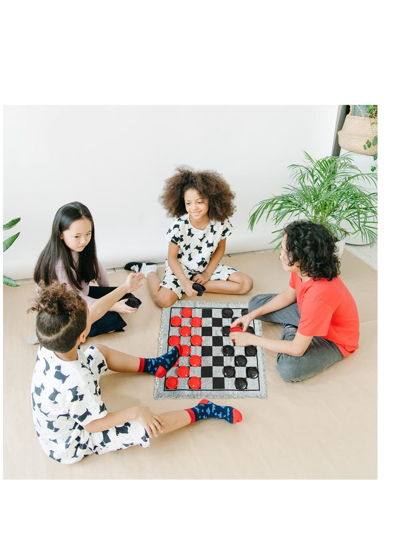 Giant Checkers Set - 3 in 1 Tic Tac Toe Game Board for Adults and Kids with 24 Checker Pieces Reversible Rug - Indoor and Outdoor Games for Family and Party - Gift for Kids (Grey)  - Image 3