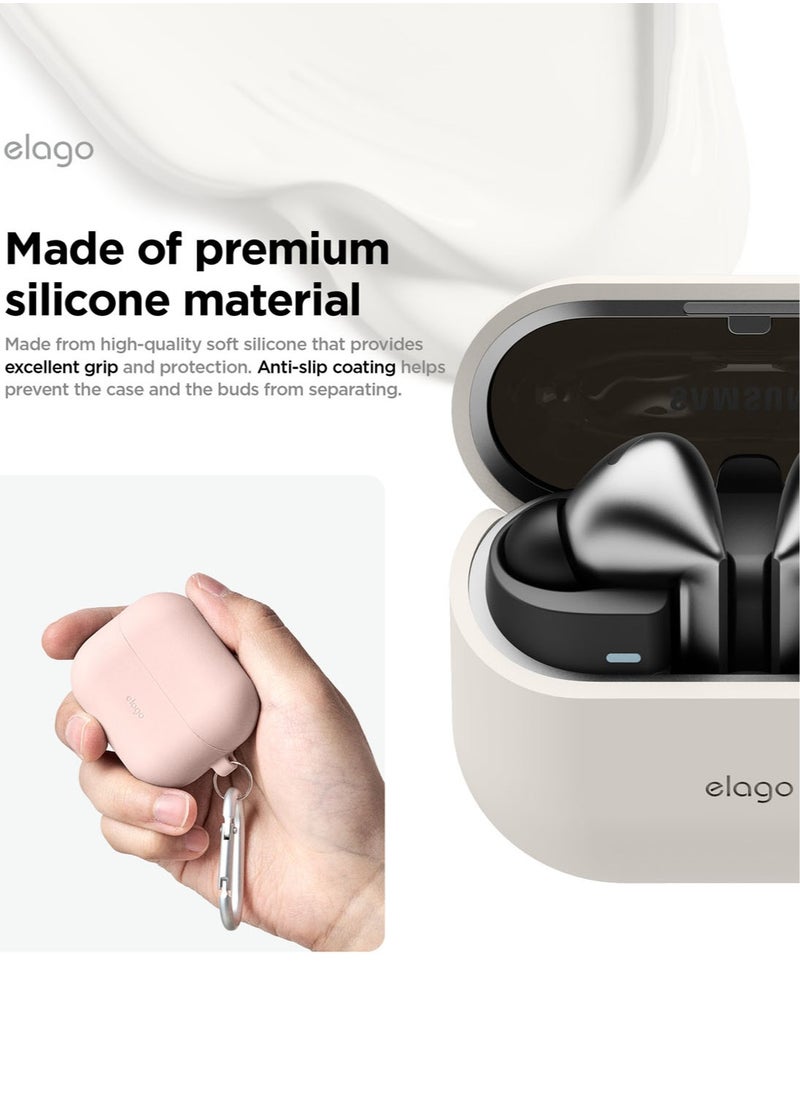 Elago - Silicone Hang for Samsung Galaxy Buds3 and Galaxy Buds 3 Pro Case Cover with Carabiner - Stone - Image 1