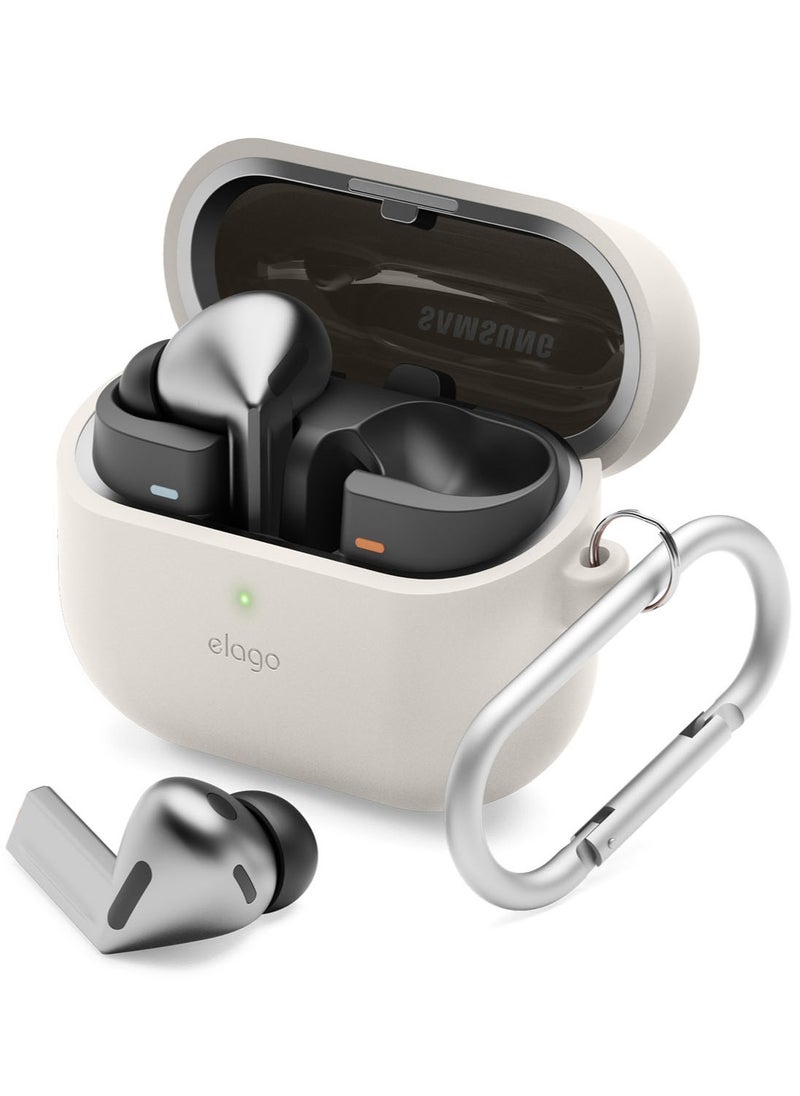 Elago - Silicone Hang for Samsung Galaxy Buds3 and Galaxy Buds 3 Pro Case Cover with Carabiner - Stone - Image 1