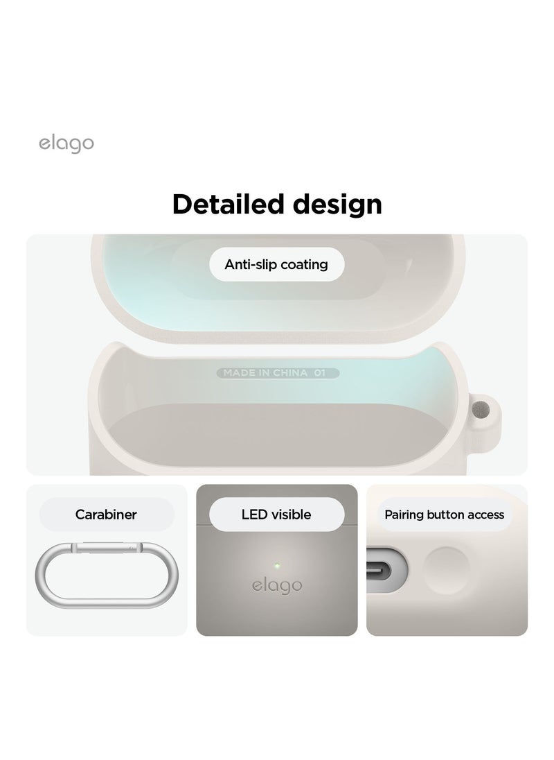 Elago - Silicone Hang for Samsung Galaxy Buds3 and Galaxy Buds 3 Pro Case Cover with Carabiner - Stone - Image 1