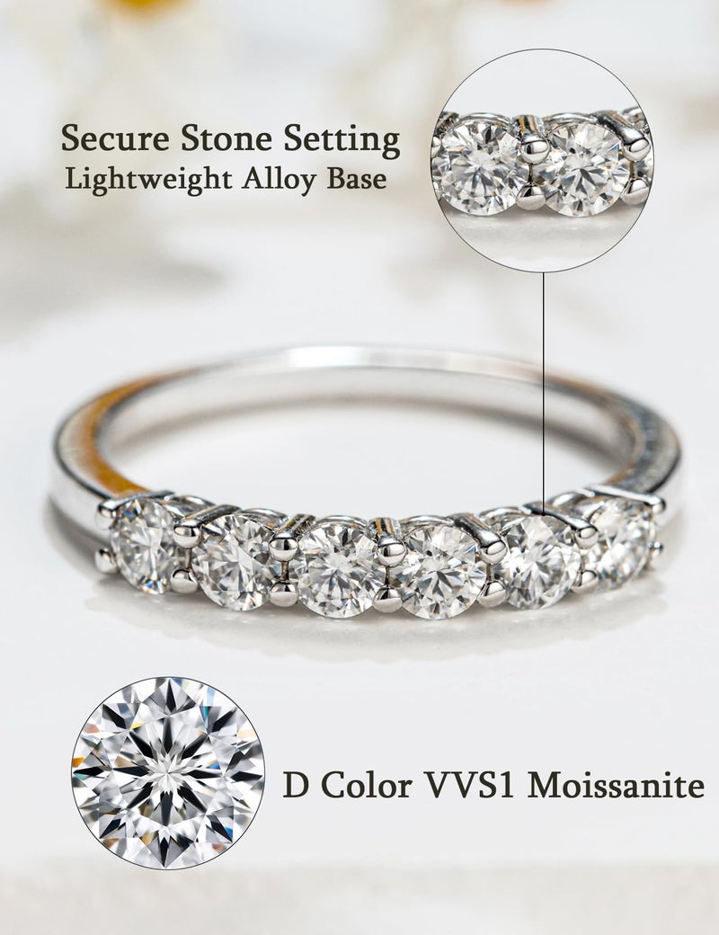 IMOLOVE Moissanite Wedding Band for Women, 6 Stone D Color VVS1 Moissanite Eternity Rings, Stackable Promise Ring for Engagement, Anniversary, Proposal Size 4 - Image 2