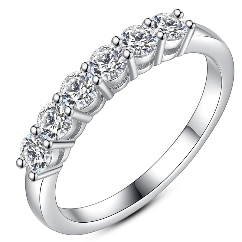 IMOLOVE Moissanite Wedding Band for Women, 6 Stone D Color VVS1 Moissanite Eternity Rings, Stackable Promise Ring for Engagement, Anniversary, Proposal Size 4 - Image 1