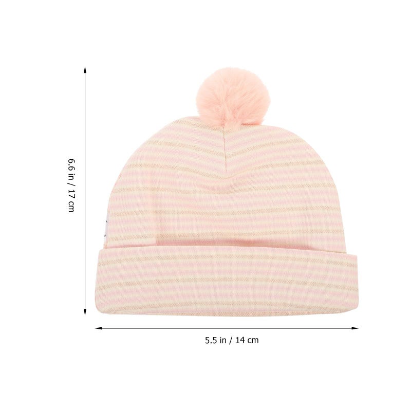 100% Soft Cotton Newborn Hat with Pom Pom Sleeping Cap Size 0-3 Months Pink - Image 3