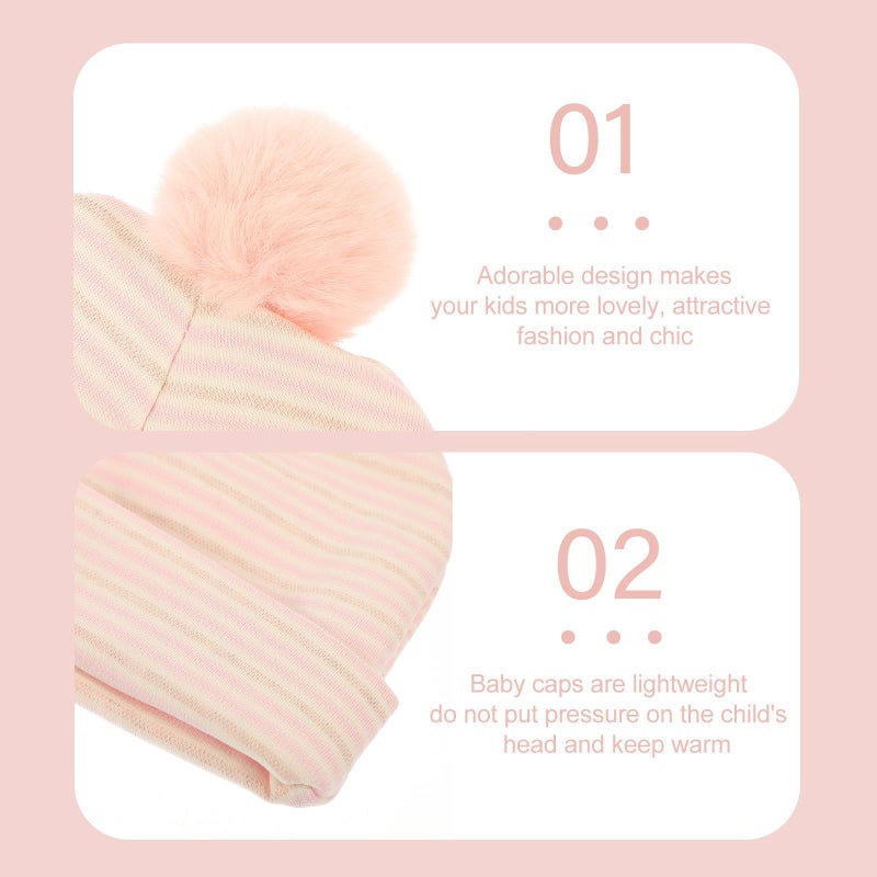 100% Soft Cotton Newborn Hat with Pom Pom Sleeping Cap Size 0-3 Months Pink - Image 5