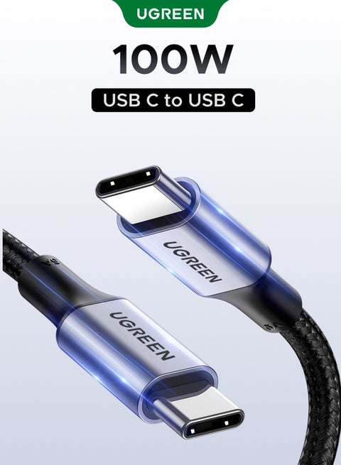 100W Type C Cable 1M, Type C Charger Cable USB C to USB-C Charging Cable, Braided Cable Type C with Aluminum Shell, USB Cable for iPhone 17/16/15 Plus/Pro/Pro Max, MacBook Pro/Air, iPad Pro/Air, Samsung GalaxyS26 S25 S24+/FE/Ultra, Huawei Mate/Pura,Dell,HP,Lenovo Laptop and More 1m 100W Black