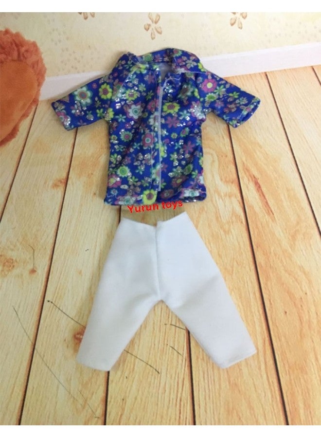 Men's Ken Dress Doll Clothes Prince Ken Suit Sportswear Top Pants Shirt Two-Piece Set Boys-Color:Flower Top + White Pants - Image 1