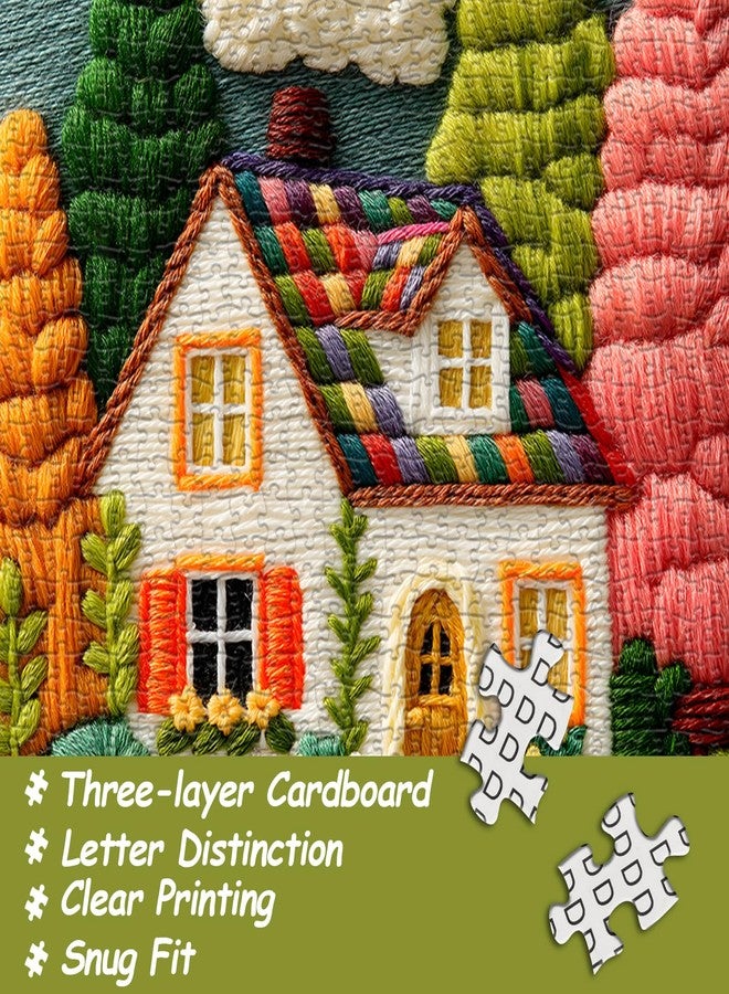 PICKFORU Colorful House Puzzles for Adults 1000 Pieces, Beautiful Landscape Embroidery Art Jigsaw Puzzles with House Tree Flower, Floral Garden Plant Scenery Puzzle Challenge for Adults - Image 5