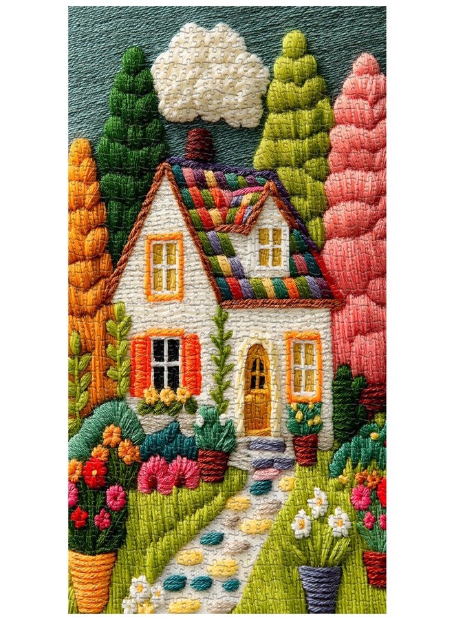 PICKFORU Colorful House Puzzles for Adults 1000 Pieces, Beautiful Landscape Embroidery Art Jigsaw Puzzles with House Tree Flower, Floral Garden Plant Scenery Puzzle Challenge for Adults - Image 1