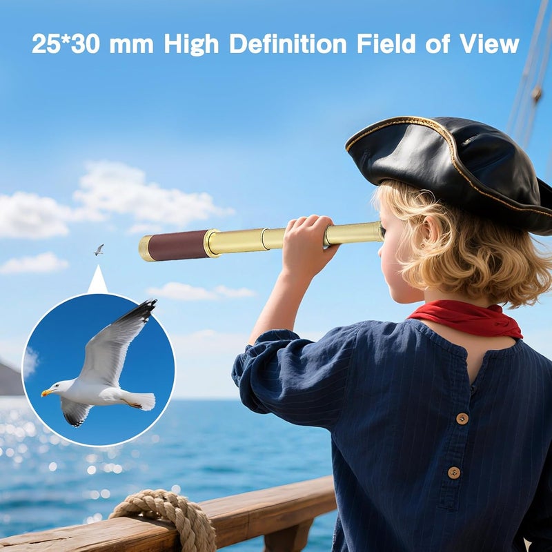 Laupha Retro Pirate Telescope Zoomable 25x30 Spyglass Portable Collapsible Handheld Telescope Vintage Monocular for Kids & Survival Gear Compass Pocket Military Compass for Camping Boating - Image 5