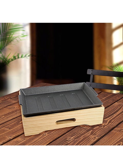 Trendy Cast Iron Rectangular Sizzling Plate With Base 24x17x6 cm