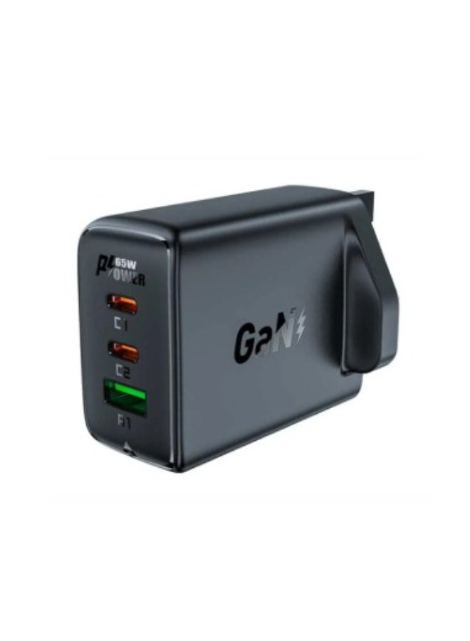 ACEFAST 65W Fast Wall Charger with GaN Technology - Equipped with 3 Ports (2 USB-C and 1 USB-A) - Supports Fast Charging for Phones and Laptops - Black - Image 1