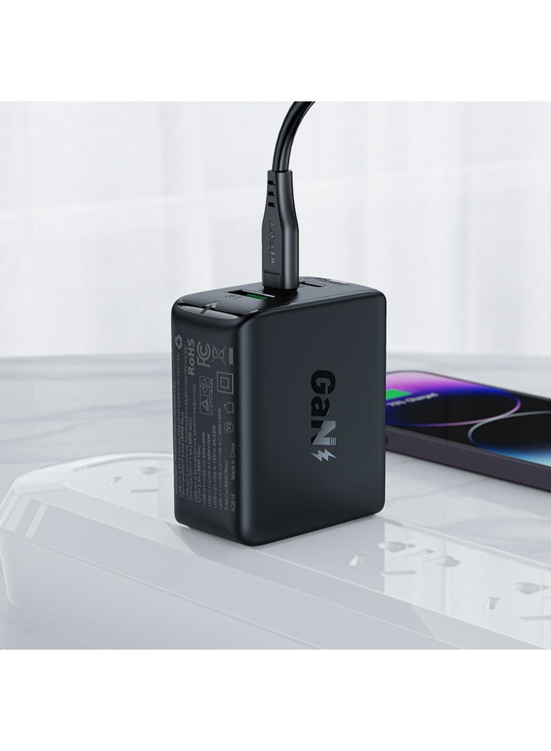 ACEFAST 65W Fast Wall Charger with GaN Technology - Equipped with 3 Ports (2 USB-C and 1 USB-A) - Supports Fast Charging for Phones and Laptops - Black - Image 4