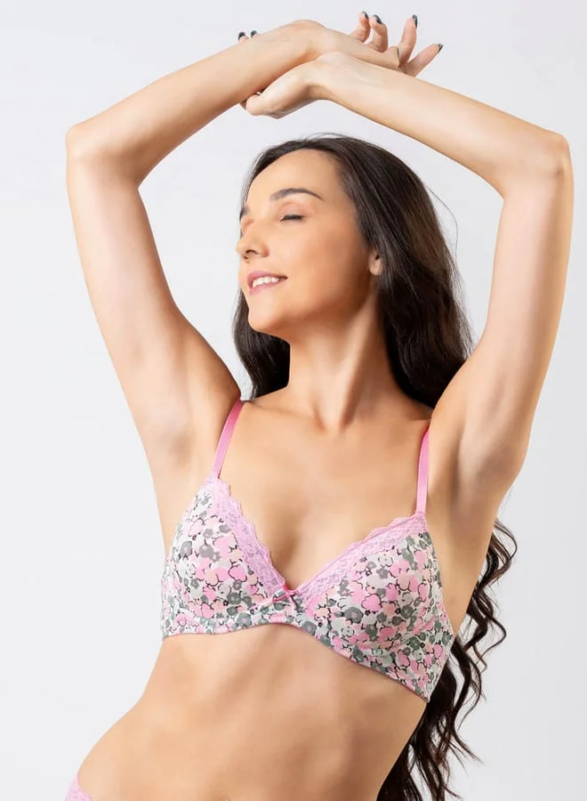 Aadaraya Aadaraya Lace Detail Plunge Bra with Hook and Eye Closure
