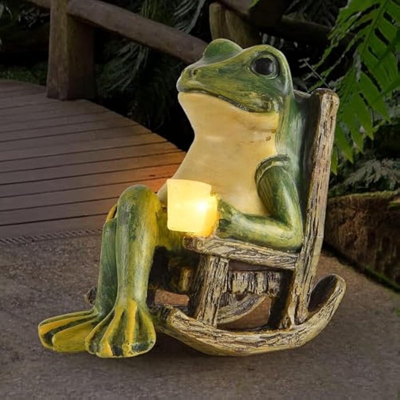 Miniature Frog Garden Statue Gifts  Decorations Fairy Garden Accessories Outdoor Lights Solar Garden Frog Decor Art Housewarming Gift for Patio,Yard,Lawn Ornament,3.89x2.36x3.93 - Image 1