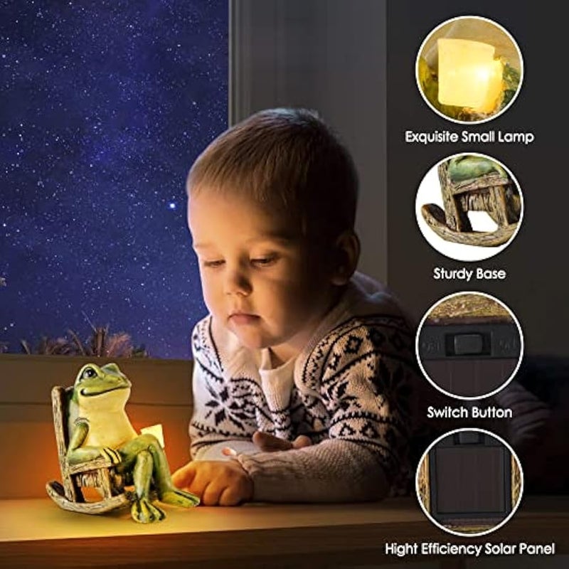 Miniature Frog Garden Statue Gifts  Decorations Fairy Garden Accessories Outdoor Lights Solar Garden Frog Decor Art Housewarming Gift for Patio,Yard,Lawn Ornament,3.89x2.36x3.93 - Image 5