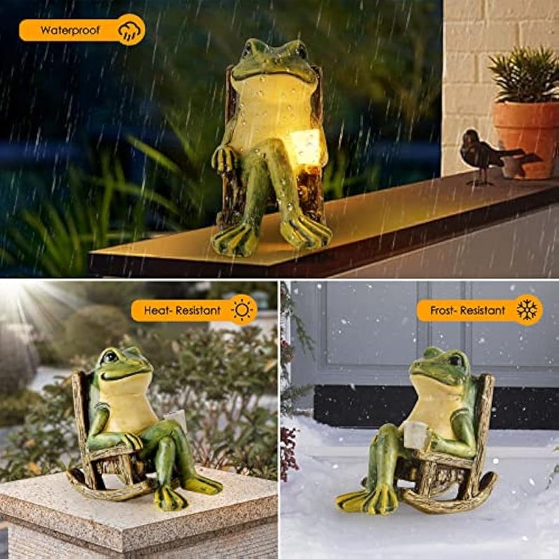 Miniature Frog Garden Statue Gifts  Decorations Fairy Garden Accessories Outdoor Lights Solar Garden Frog Decor Art Housewarming Gift for Patio,Yard,Lawn Ornament,3.89x2.36x3.93 - Image 4