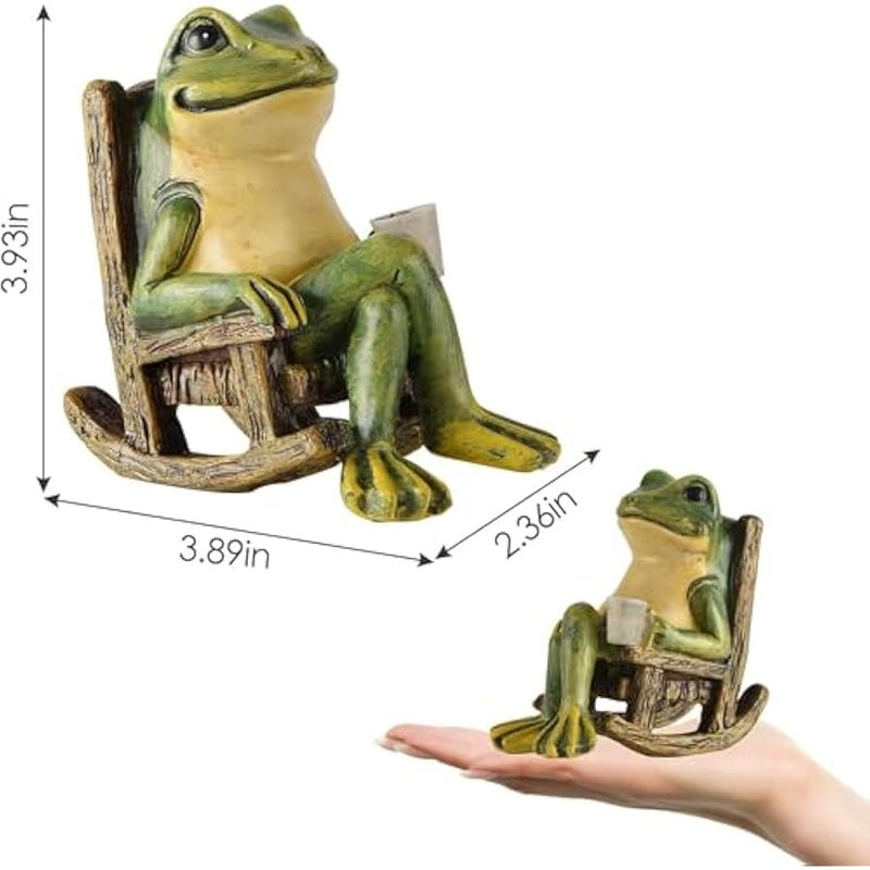 Miniature Frog Garden Statue Gifts  Decorations Fairy Garden Accessories Outdoor Lights Solar Garden Frog Decor Art Housewarming Gift for Patio,Yard,Lawn Ornament,3.89x2.36x3.93 - Image 2