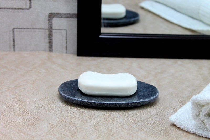 KLEO Natural Black Stoneware Soap Dish Bath Accessories in Oval Shape (Black) - Image 2