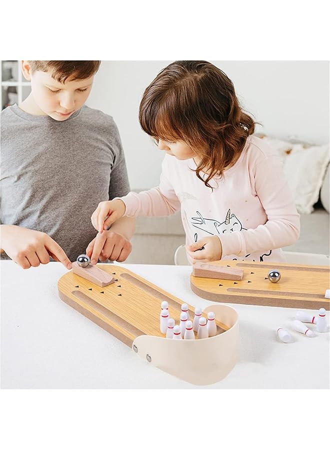X spring Desk Bowling Game Wooden Tabletop Bowling Game Mini Bowling Toy With 10 Bowling Pins And Metal Bowling Ball Mini Bowling Game Set Mini Bowling Game Set Tabletop Toy For Kids - Image 5
