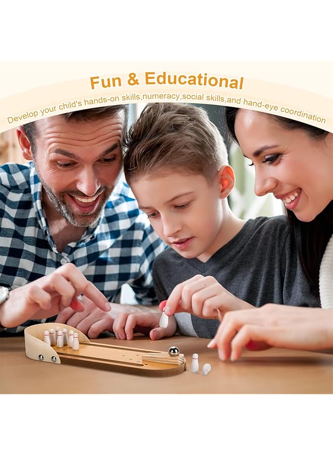 X spring Desk Bowling Game Wooden Tabletop Bowling Game Mini Bowling Toy With 10 Bowling Pins And Metal Bowling Ball Mini Bowling Game Set Mini Bowling Game Set Tabletop Toy For Kids - Image 3