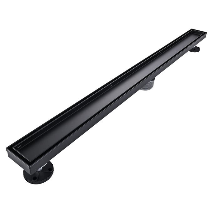 LINEAR SHOWER FLOOR DRAIN BLACK 36 INCH 304 STAINLESS STEEL BATHROOM DRAINS KIT RECTANGULAR SHOWER TRENCH DRAIN WITH REVERSABLE TILEIN PATTERN DRAIN COVER HAIR CATCHER